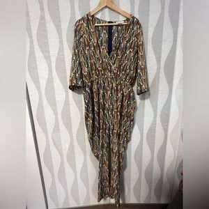 Molly Bracken Olivia Jump Suit. Linear Multicolour Pattern on Navy Base. US L.